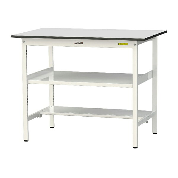 ####u.ヤマキン/山金工業 【SURH-1275TF-GYW】ワークテーブル 150シリーズ 固定式 中間棚 H950mm 半面棚板付 RoHS2指令対応塩ビシート天板 組立式