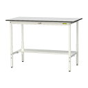 ####u.ヤマキン/山金工業 【SURAH-1575T-GYW】ワークテーブル 150シリーズ 高さ調整タイプ H900mm〜H1200mm 半面棚板付 RoHS2指令対応塩ビシート天板 組立式(3)
