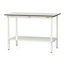 ####u.ヤマキン/山金工業 【SURAH-1575TT-GYW】ワークテーブル 150シリーズ 高さ調整タイプ H900mm〜H1200mm 全面棚板付 RoHS2指令対応塩ビシート天板 組立式(3)