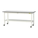 ####u.ヤマキン/山金工業 【SURAC-1860TT-GYW】ワークテーブル 150シリーズ 高さ調節タイプ移動式 H685mm〜H985mm 全面棚板付 塩ビシート天板 組立式(3)