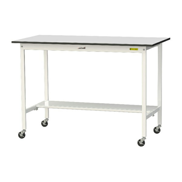 ####u.ヤマキン/山金工業 【SURHC-1575T-GYW】ワークテーブル 150シリーズ 移動式 H1035mm 半面棚板付 RoHS2指令対応塩ビシート天板 組立式