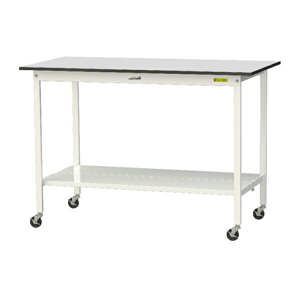 ####u.ヤマキン/山金工業 【SURHC-1575TT-GYW】ワークテーブル 150シリーズ 移動式 H1035mm 全面棚板付 RoHS2指令対応塩ビシート天板 組立式