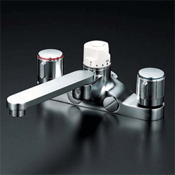 KVK 水栓金具【KM296】デッキ形定量止水付2ハンドル混合栓〔HB〕...