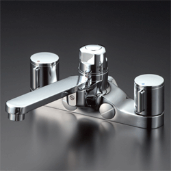 KVK 水栓金具【KM296ZGT】デッキ形定量止水付2ハンドル混合栓 寒冷地用〔HB〕