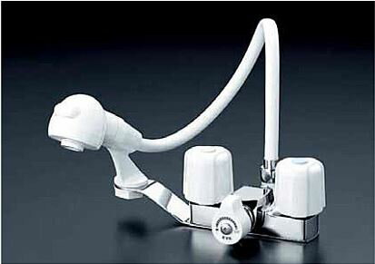 KVK 水栓金具【KF12F2-1ZE-GS】一時止水付2ハンドル洗髪シャワー ゴム栓付 寒冷地用〔HB〕