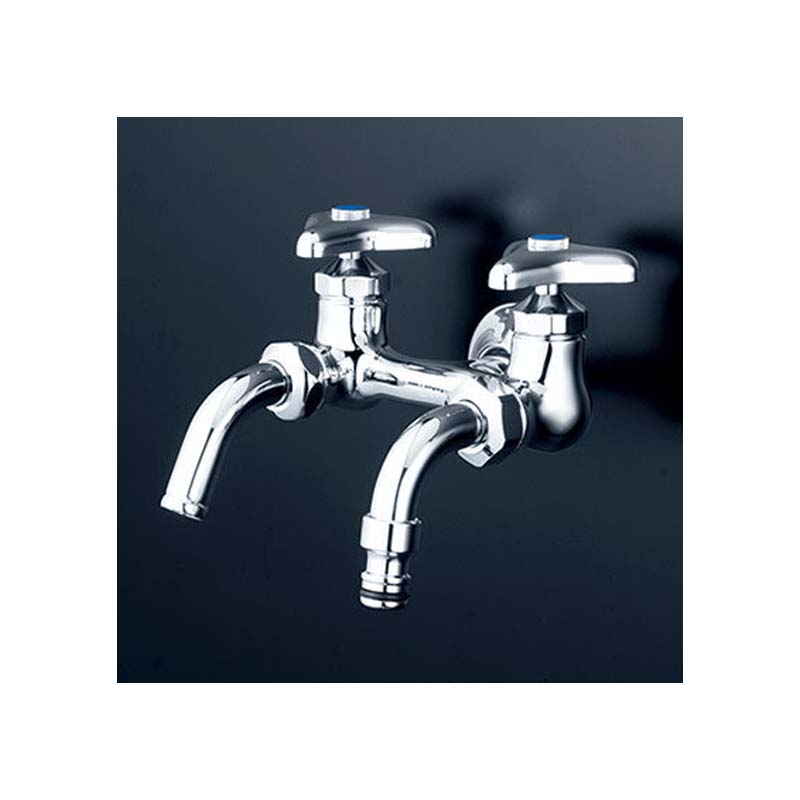 KVK 水栓金具【K112SPJ】屋外ホース接続ノズル付二口水栓 逆止弁付 エコこま水栓〔GA〕