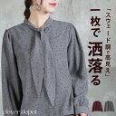 <注目!60%OFFクーポンで4832円!>水玉リボンブラウス スウェード レディース リボンタイ 長袖 きれいめ おしゃれ 大人 上品 オフィスカジュアル 大...