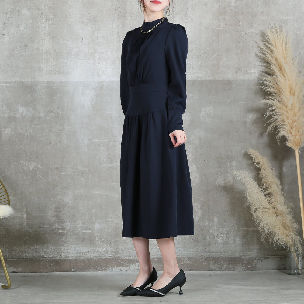 ＜9/7！半額クーポンで6490円!＞即納 シンプル美。 ワンピース レディース ロング 秋冬 40代 大きいサイズ 長袖 きれいめ フォーマル セレモニー ゆったり フレア 卒業式 入学式 入園式 胸下切り替え ワンピ 膝丈 オケーション ハイネック シンプル 丈105 上品 秋服 cloverdepot-10003957 レディース 服 専門店 CLOVERDEPOT サンプル画像3
