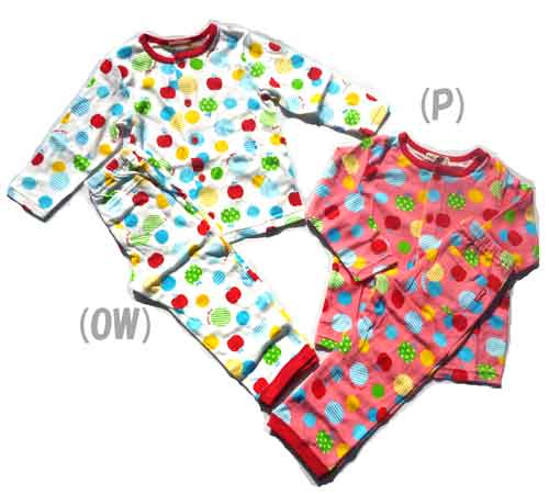 【SALE】Kids　Foret【キッズフォーレ】ドット＆リンゴ総柄パジャマ【オフホワイト】【ピンク】　B51738　【ベビー　キッズ　下着　女の子　男の子 通園 保育園 子供 小学生 保育園 幼稚園】【8，000円以上送料無料】