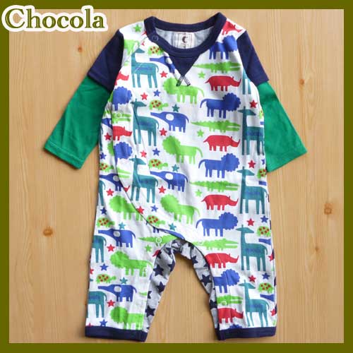 〇【在庫限りSALE】【ショコラ】アニマルカバーオール ロンパース【コン】1723-6706470cm-80cm【ベビー キッズ 子供服 ロング丈 ナチュラル かわいい アウトドア 割引】
