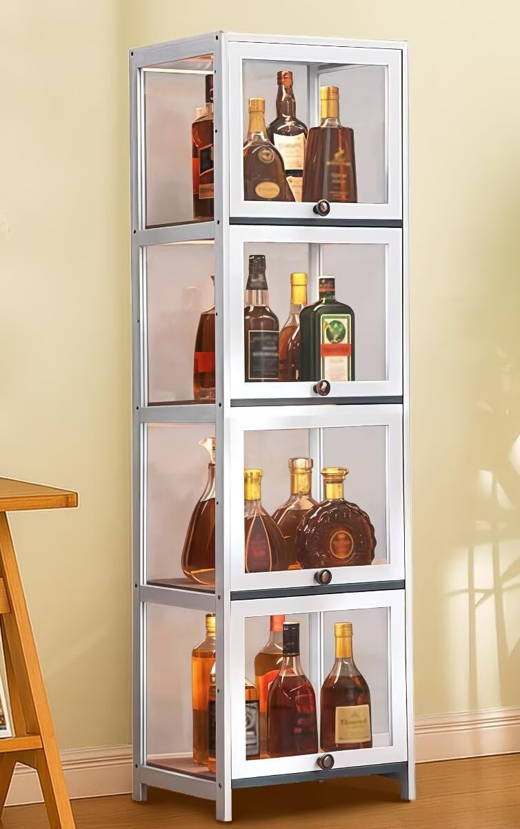 ウイスキー棚 ワインバーキャビネット 4段 密閉型/防塵型 幅40*奥行き32*高さ140cm 酒棚 ワインラック ..