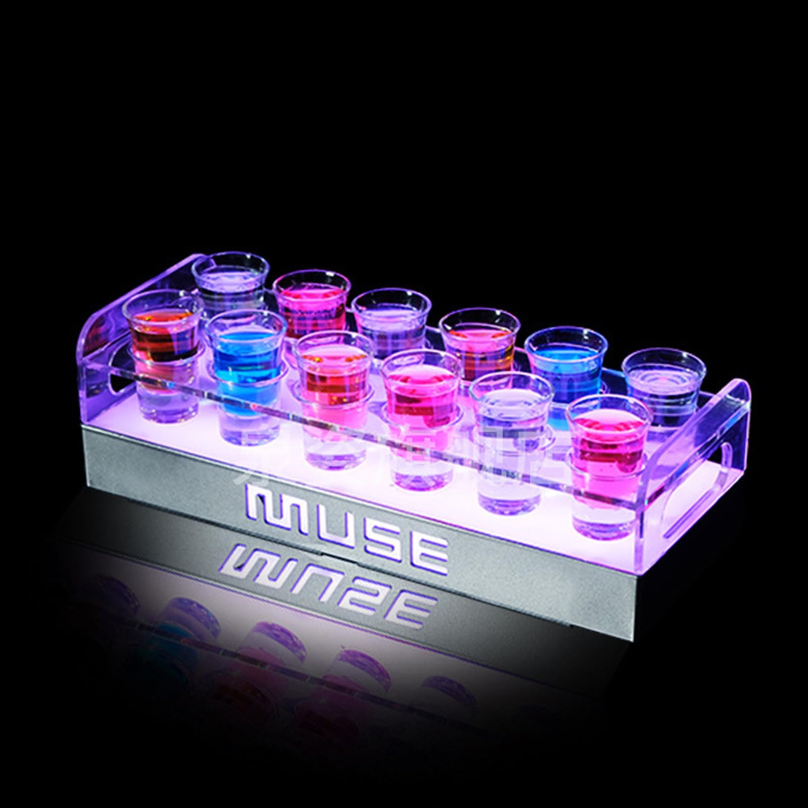 led酒ボトルの表示棚 ワインラック 充電式【ワイングラス含ま 】コカボムタワー カクテルグラスホルダー アイスワインラック 家庭用/商業用 居酒屋、KTV、ナイトクラブ おしゃれ 雰囲気を追加します 酒グラススタンド 黒-白の光 6穴