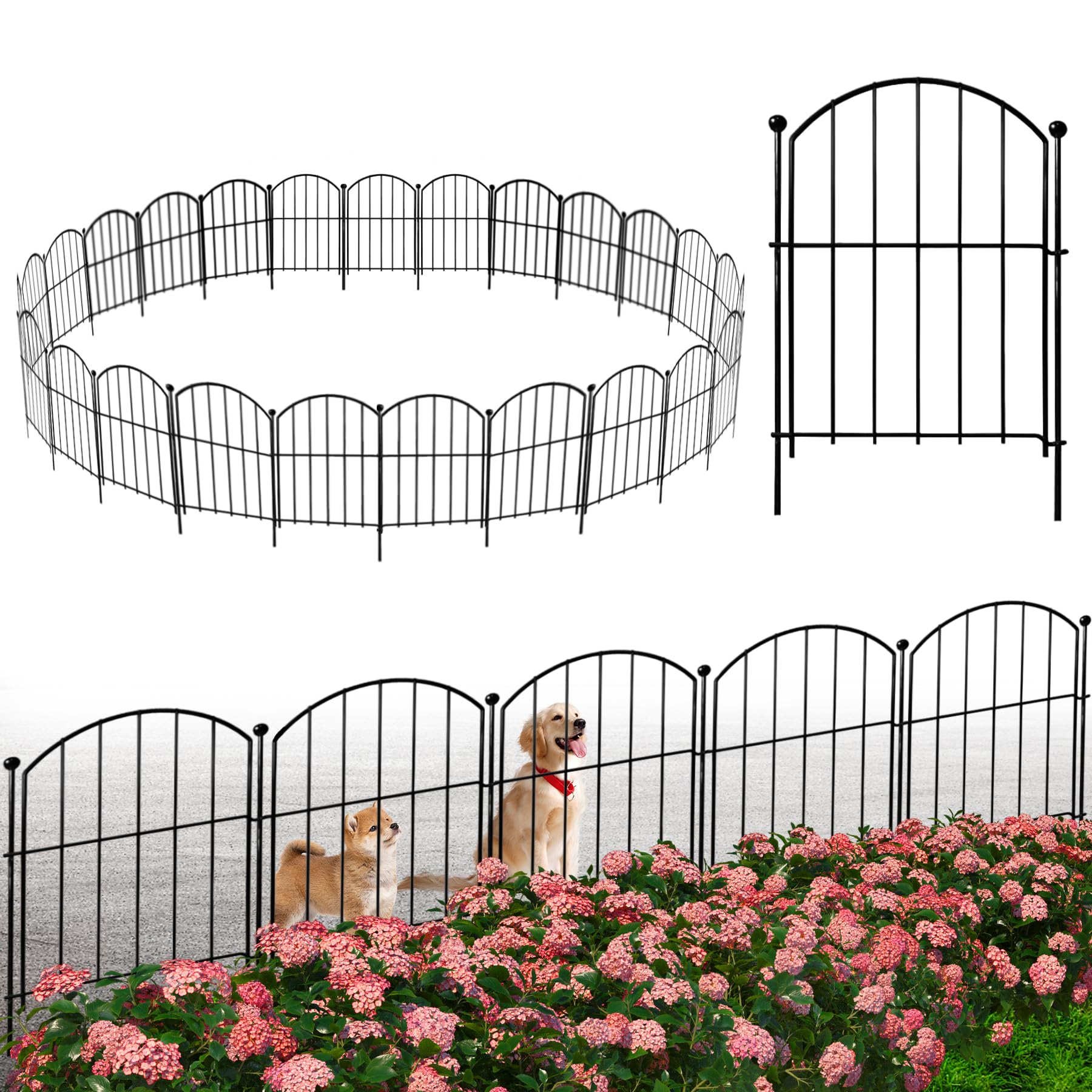 10枚セットガーデンフェンス ガーデニングフェンス 植物保護 花壇/門扉/柵/ガーデン/菜園/DIY庭造り 鉄柵 防錆 犬 動物用バリアフェンス 簡単な取り付け 高さ0.43m×長さ0.32m 全長3.3m 説明書付き (黒-10枚入)