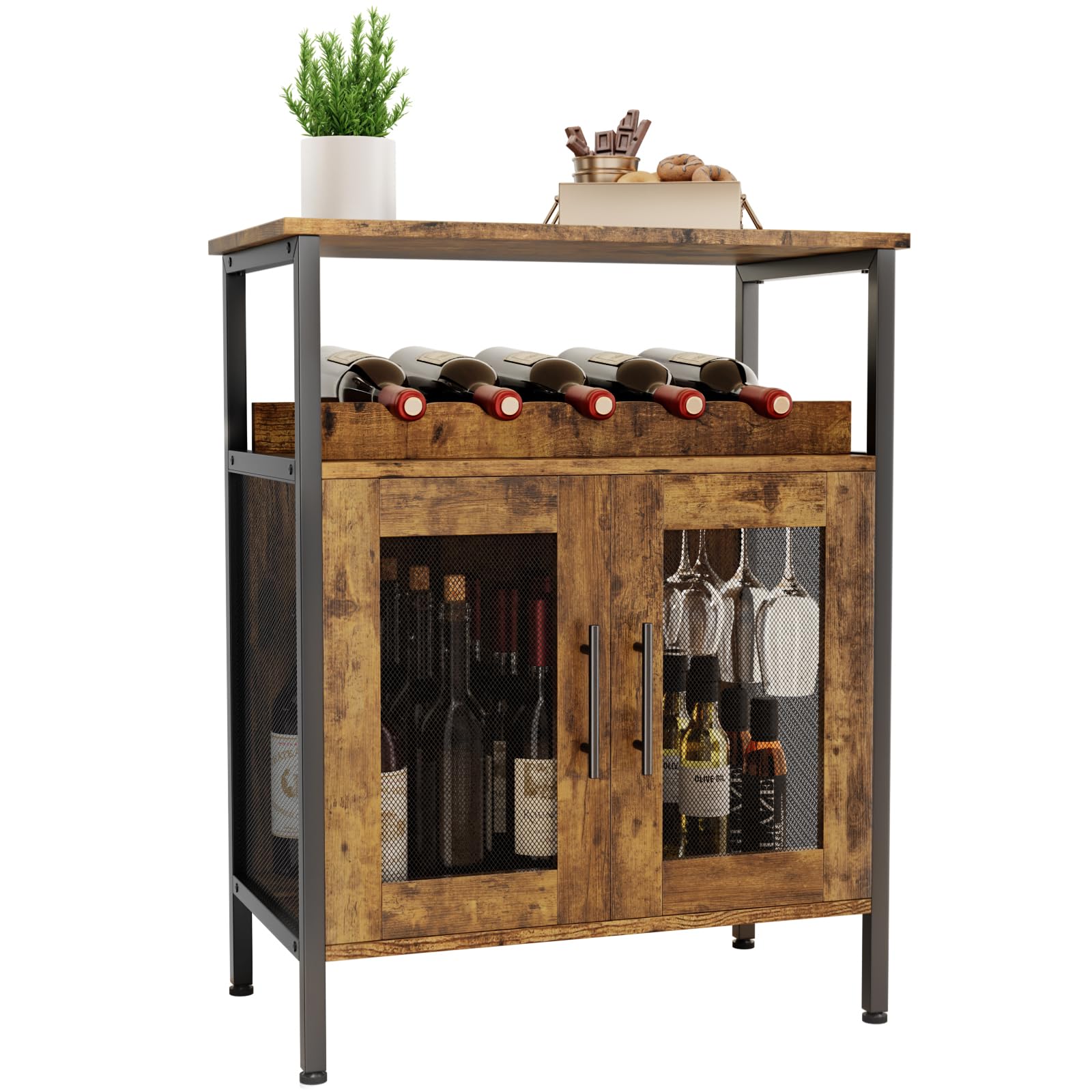 ワインバーキャビネット 酒棚 ウイスキー 棚 酒収納ラック 自立式ワインラック ウイスキーラック 大容..