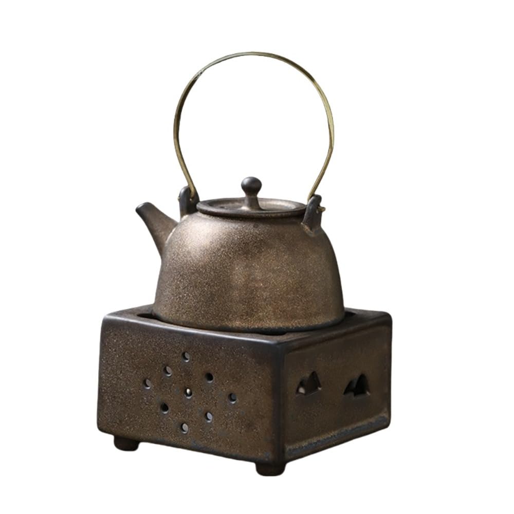 ティーポットヒーター レトロ温茶ストーブ 囲炉裏 温茶セット 陶磁器 家庭用 キャンドル暖房ストーブ 恒温ティーポット 断熱ベースセラミックティーウォーマー (セット)