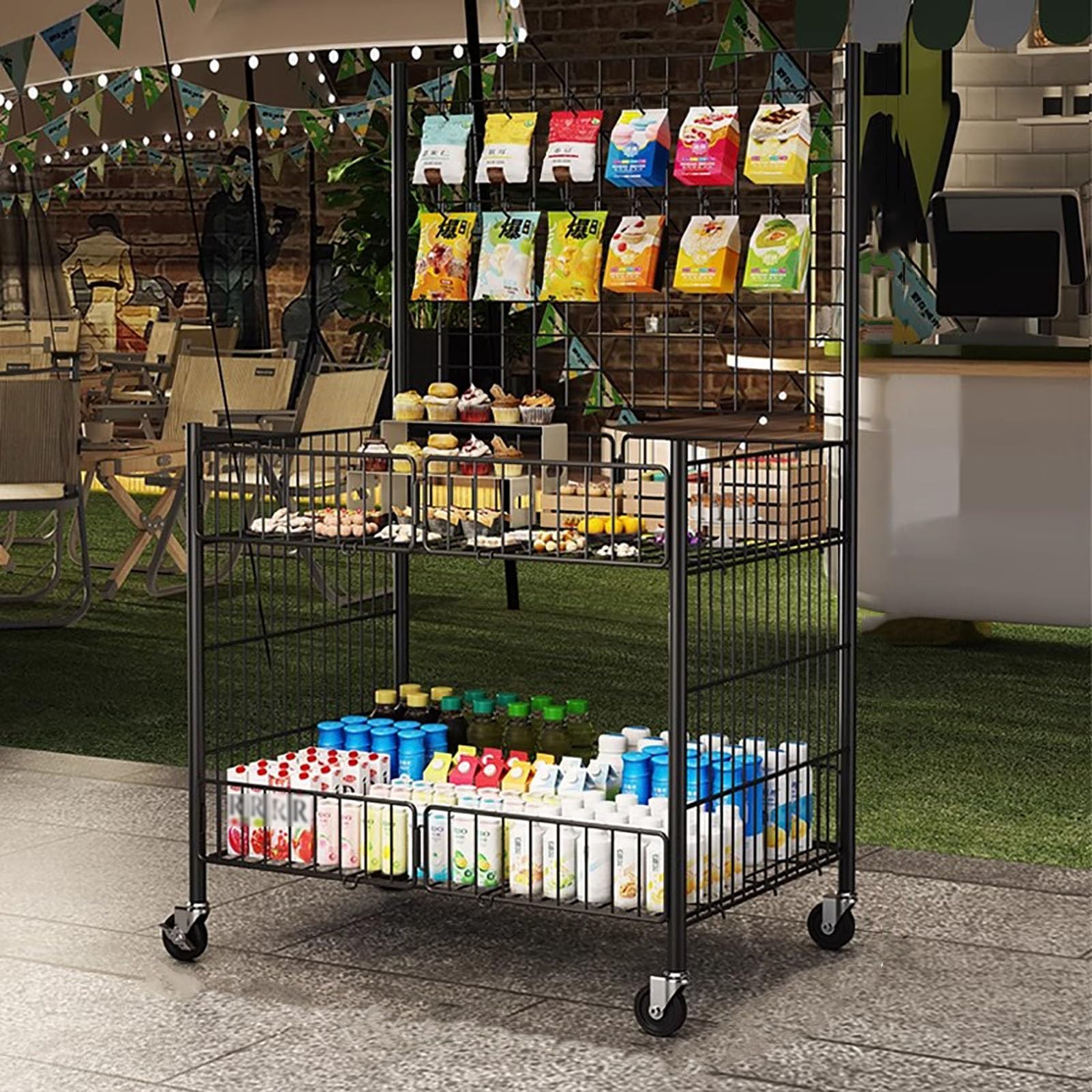 折りたたみ式 屋台 キャスター付き 2層 収納ラック 炭素鋼 仮設屋台セット 耐荷重50kg 多機能 フード出店 移動可能 ベンダーテーブルカート イベント 祭り 縁日 バザー 用、簡単組み立て 軽量 収納便利(ホワイト,80x55x130cm)