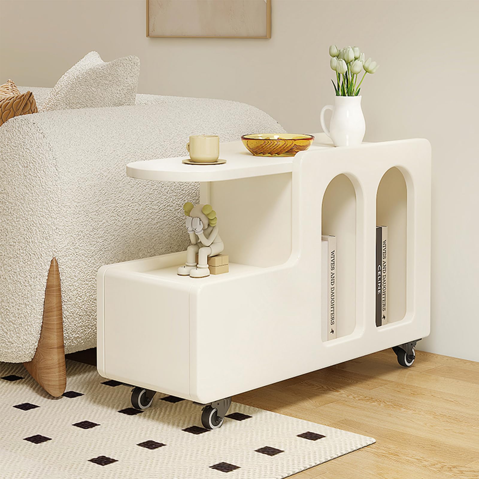 サイドテーブル キャスター付き サイドテーブル コーヒーテーブル サイドテーブル ナイトテーブル 可動ソファサイドキャビネットコーヒーテーブル小さなティーテーブルソファサイド収納キャビネットリビングルームサイドキャビネット 天然 82x53x30cm