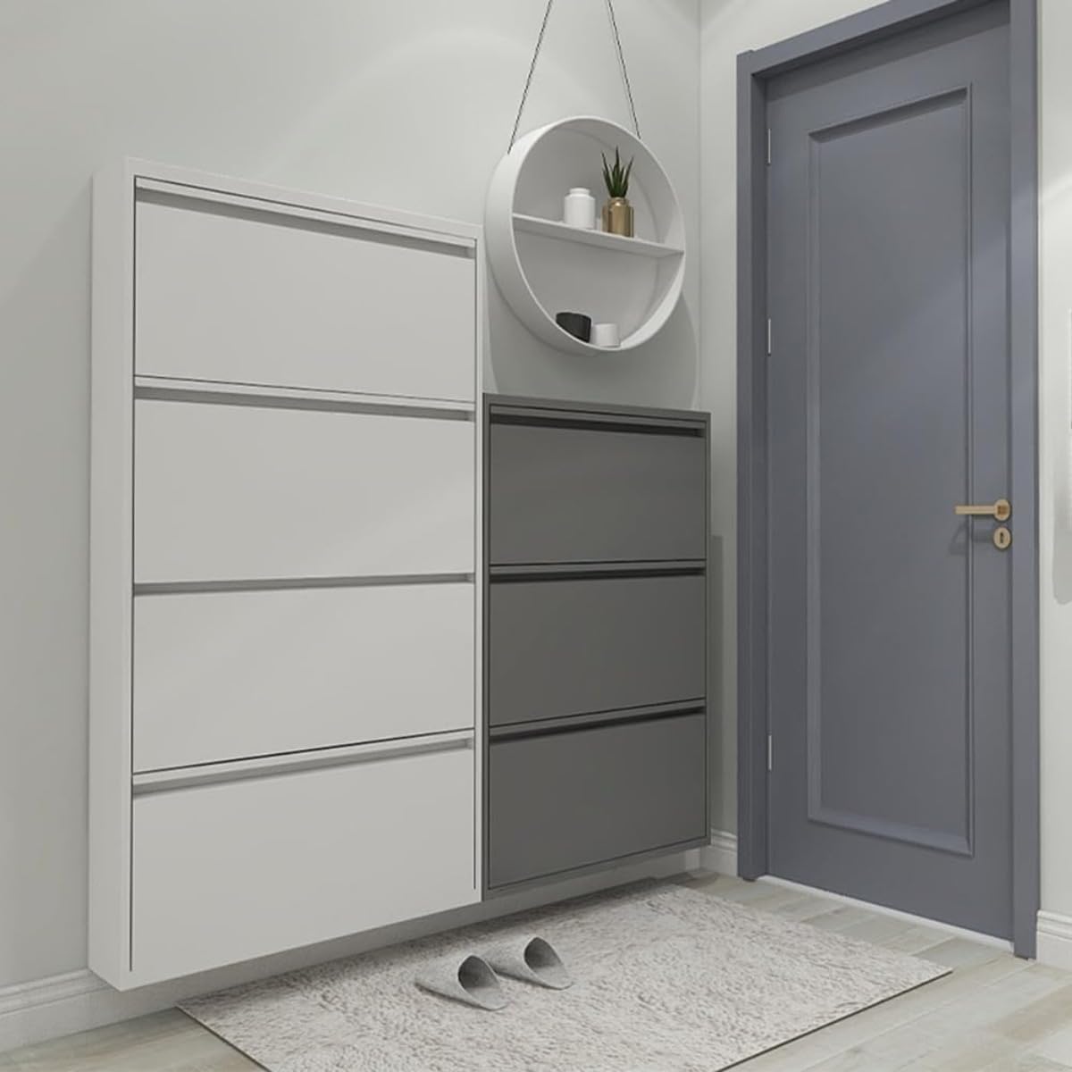 下駄箱 スリム 薄型 完成品 斜め置き スチール製 下駄箱 奥行15.2cm 3段シューズラック 玄関 おしゃれ ..