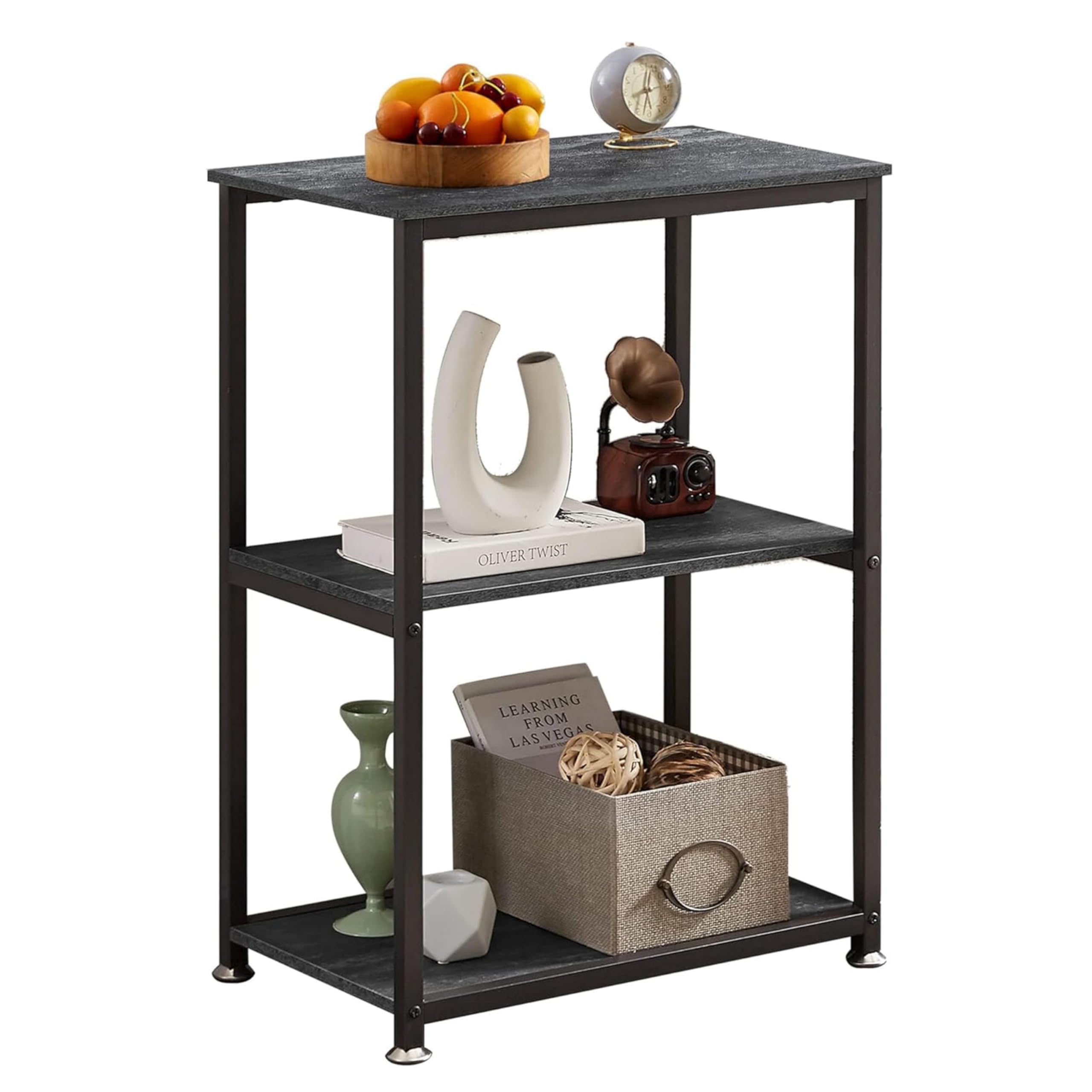 Rakuten - サイドテーブル ナイトテーブル おしゃれ オープンシェルフ 収納ラック ベッド周り収納 小物置き 幅55×奥行35×高さ76cm 3段 多機能 棚 ダークグレー 組立簡単 【日本正規輸入品】