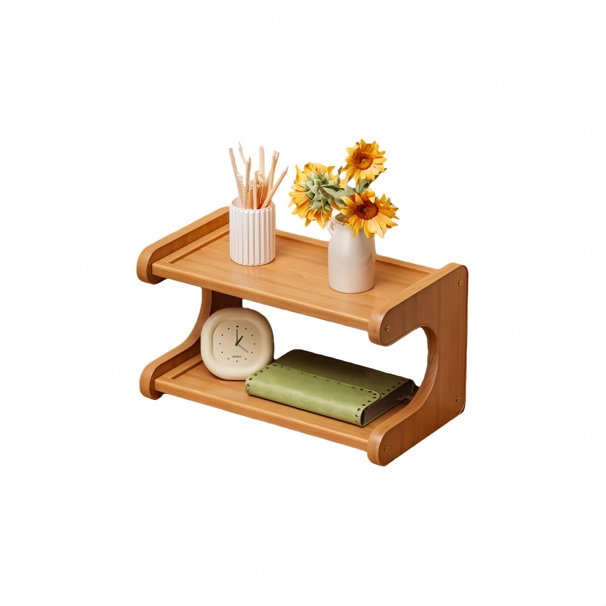 Rakuten - ティーシェルフ卓上シェルフテーブル書棚卓上竹製2層/3層30 cm-50 cmテーブルシェルフ通気性シェルフキッチンオフィス用E型構造 (デスクトップラック,2階30 CM)