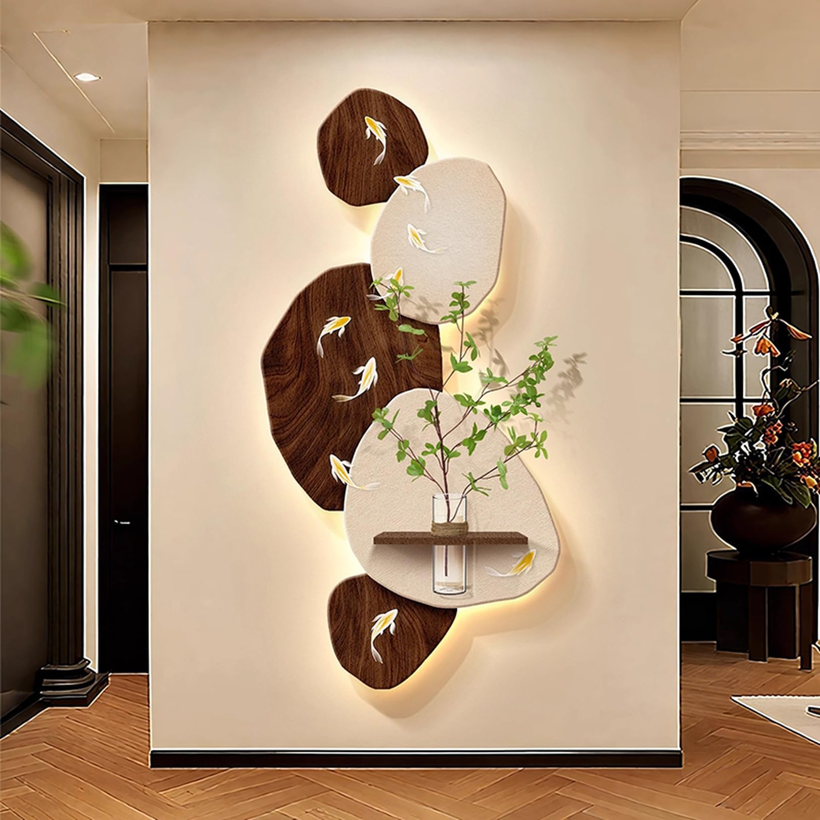 Rakuten - 壁掛け ウォールアート 透明花瓶付き 壁飾り 黒白 立体絵画 柄2 インテリア リビング テレビ背景 50*100CM ダイニング 玄関 カフェ モダン 飾り棚 DIY可 新築祝い アートパネル 時来運転