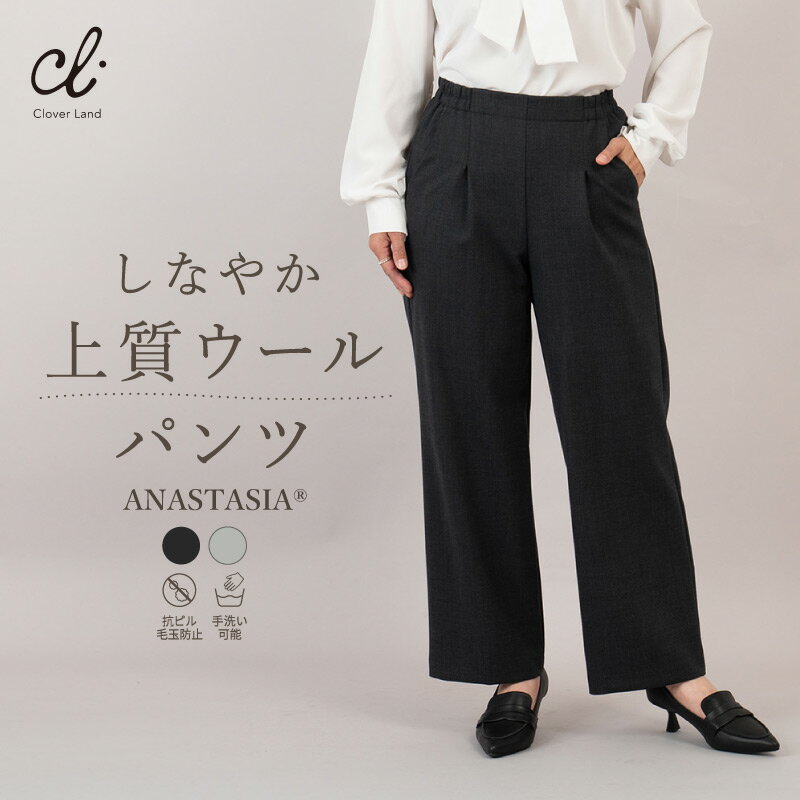 セミワイドパンツ 【ANASTASIAウール混ダブルクロス タック入りセミワイドパンツ】上質ウール あたたか ムレにくい 毛玉防止 裏地付き しわがつきにくい 冬 WP01 日本製