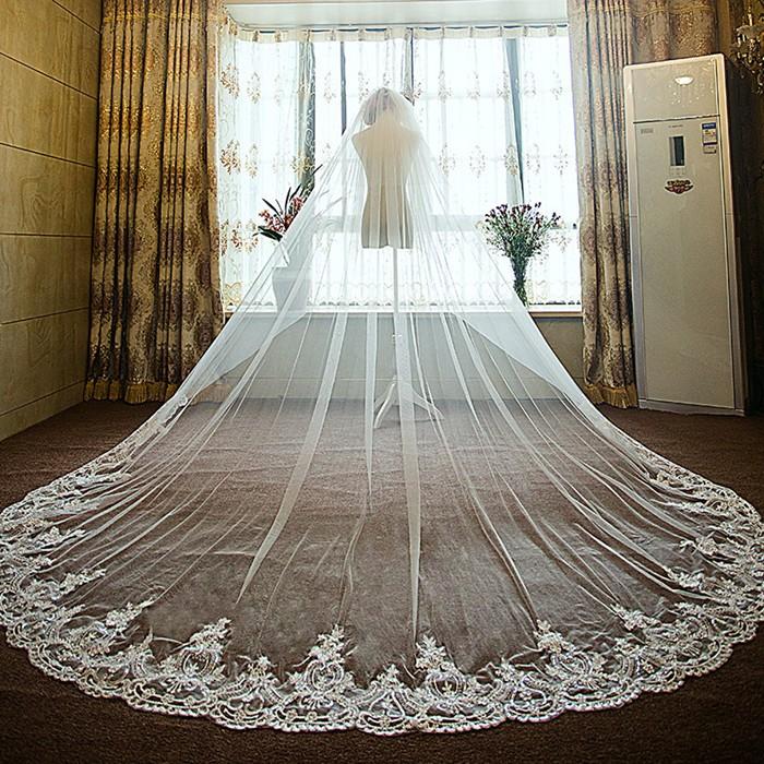 ウェディングベール ロング ウェディングベール ロング ベールロング 結婚式 挙式 二次会 パーティー ウェディングドレス ウェディング小物 チュール ブライダル 豪華 白 オフホワイト レース コーム付き 3m サイズオーダー オーダーメイド