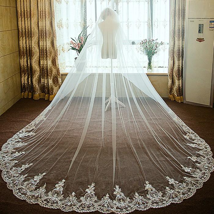 ウェディングベール ロング ウェディングベール ロング ベールロング 結婚式 挙式 二次会 パーティー ウェディングドレス ウェディング小物 チュール ブライダル 豪華 白 オフホワイト レース コーム付き 3m サイズオーダー オーダーメイド