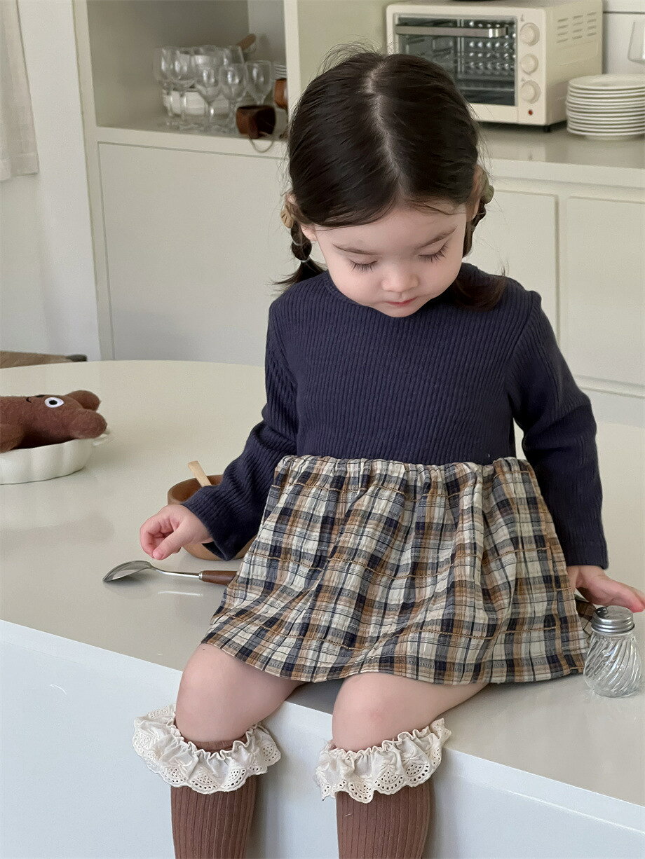ベビー服 女の子 ワンピース 長袖 春秋 チェック柄 女の子 ワンピース 綿 可愛い ...