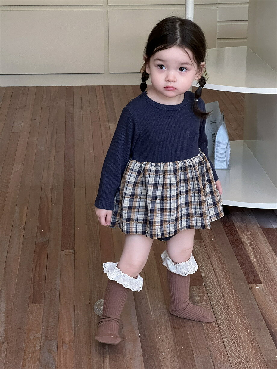 ベビー服 女の子 ワンピース 長袖 春秋 チェック柄 女の子 ワンピース 綿 可愛い ...