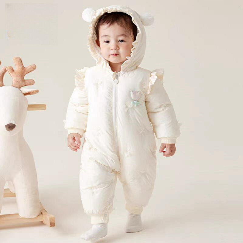 Rakuten - ベビー ロンパース 女の子 冬 裏起毛 中綿 女の子 ロンパース 80 カバーオール フード付き 水洗濯 着ぐるみ 新生児 防寒 あたたか 長袖 ベビー服 可愛い 出産祝い 百日祝い 妊婦 プレゼント 66cm 73cm 80cm 90cm