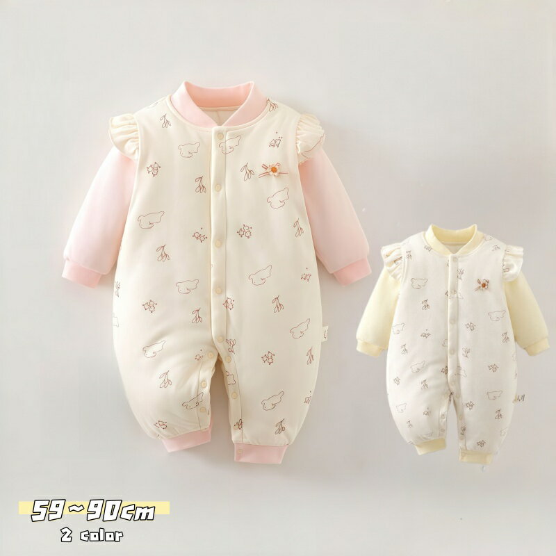 Rakuten - ロンパース 女の子 秋 冬 中綿 ロンパース 服 赤ちゃん 肌着 前開 ベビー ロンパース 90 長袖 可愛い 出産祝い 百日祝い 妊婦 プレゼント 59cm 66cm 73cm 80cm 90cm