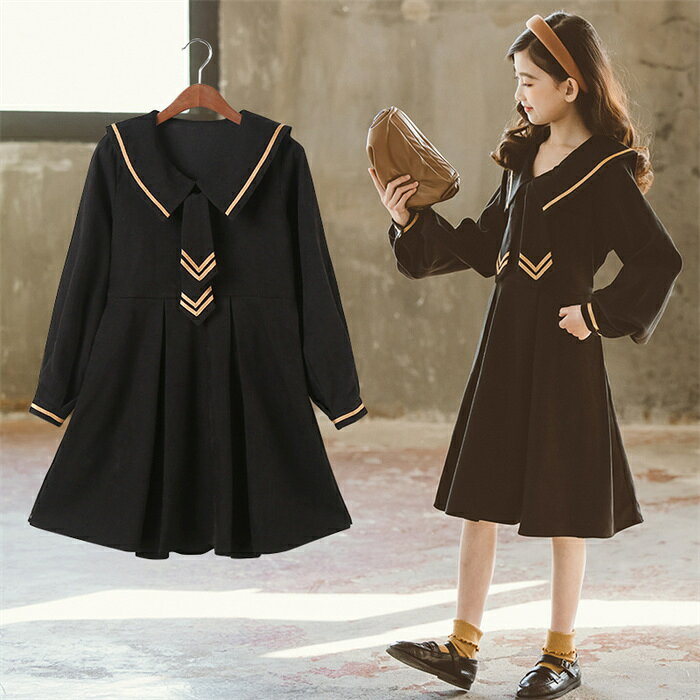 キッズ ワンピース 秋 春 黒 子供服 女の子 ワンピース キッズ ワンピース カジュ...