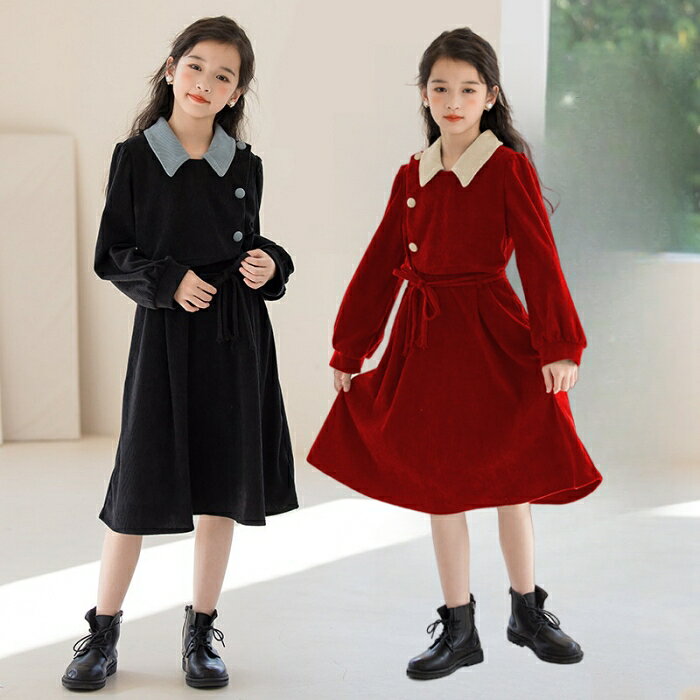 Rakuten - キッズ ワンピース 秋 冬 黒 子供服 女の子 ワンピース 入学式 カジュアル ナチュラル 結婚式 パーティー 韓国子供服 おしゃれ 小学生 中学生 大人っぽい きれいめ 通園 通学 幼稚園 中学生 小学校 120cm 130cm 140cm 150cm 160cm 170cm