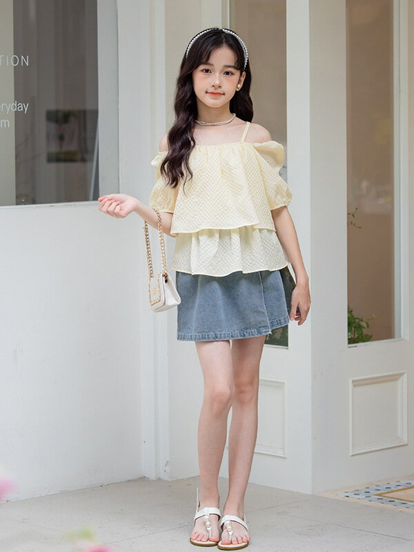 夏服 女の子 セットアップ 半袖 デニムパンツ 親子 上下セット キッズセットアップ...