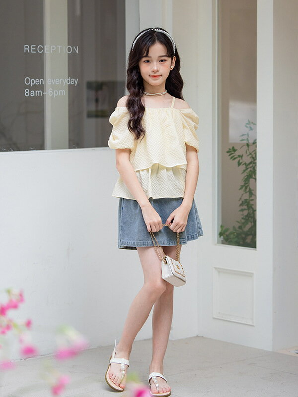 夏服 女の子 セットアップ 半袖 デニムパンツ 親子 上下セット キッズセットアップ...