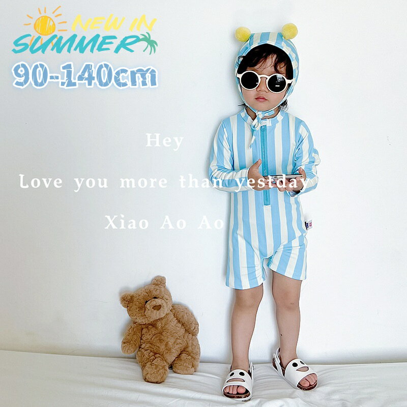 Rakuten - 水着 ベビー 男の子 90 UVカット 長袖 キッズ 水着 男の子 オールインワン スイムキャップ 小学生 かわいい スイムキャップ 水陸両用 紫外線対策 スイミング 水泳 着脱簡単 プール 幼児 幼稚園 保育園 水遊び 海 ビーチ プール 砂遊び 海 90 100 110 120 130 140