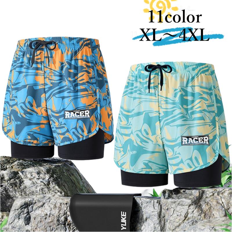 水着 メンズ ハーフパンツ サーフパンツ メンズ 水着 大人 男 ショート 水陸両用 ボードショーツ インナー付 吸水速乾 大きいサイズ 20代 30代 40代 ショートパンツ 競泳 練習用 海 温泉 プール 砂浜 海水浴 L XL XXL XXXL XXXXL