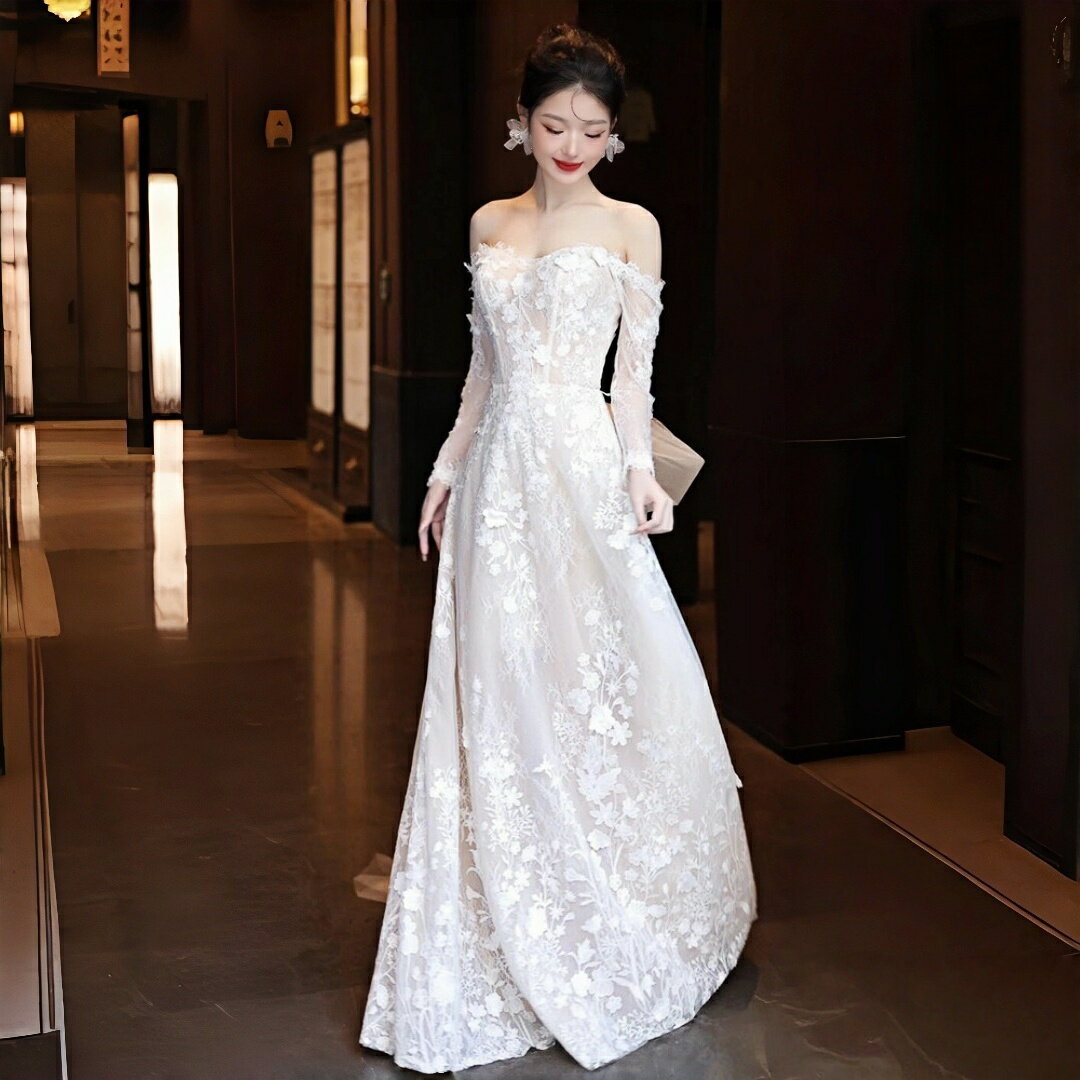 ウエディングドレス 二次会ドレス Aラインドレス オフショルダー 結婚式 海外挙式 前撮り 後撮り 花嫁 結婚式 ブライダル 披露宴 ガーデンウエディング パーティードレス ロングドレス wedding dress 白 XS S M L XXL