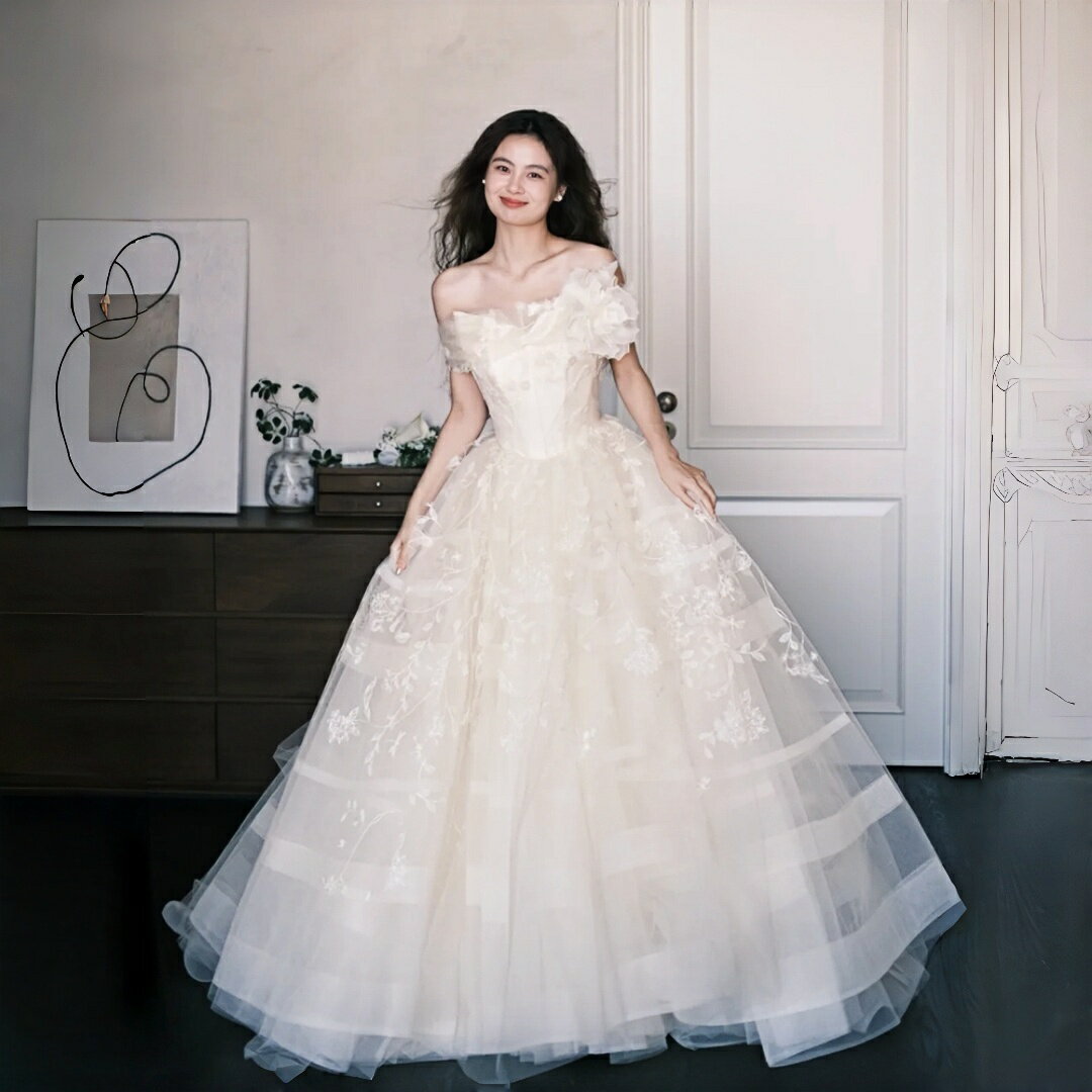 ウエディングドレス 二次会ドレス プリンセスラインドレス オフショルダー 結婚式 海外挙式 前撮り 後撮り 花嫁 結婚式 ブライダル 披露宴 ガーデンウエディング パーティードレス ロングドレス wedding dress S M L XL