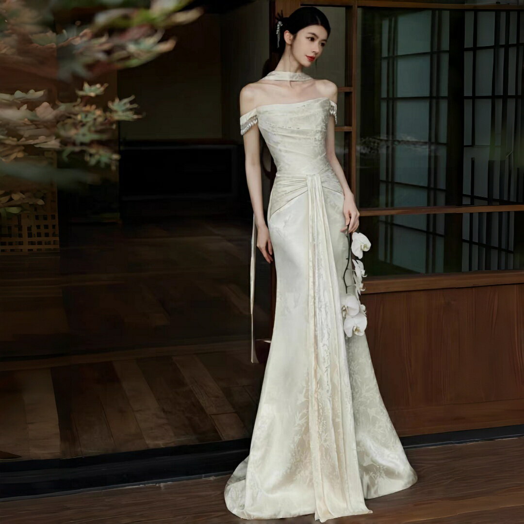 Rakuten - ウエディングドレス 二次会ドレス マーメイドラインドレス オフショルダー 結婚式 海外挙式 前撮り 後撮り 花嫁 結婚式 ブライダル 披露宴 ガーデンウエディング パーティードレス ロングドレス wedding dress 白 XXS XS S M L XL XXL
