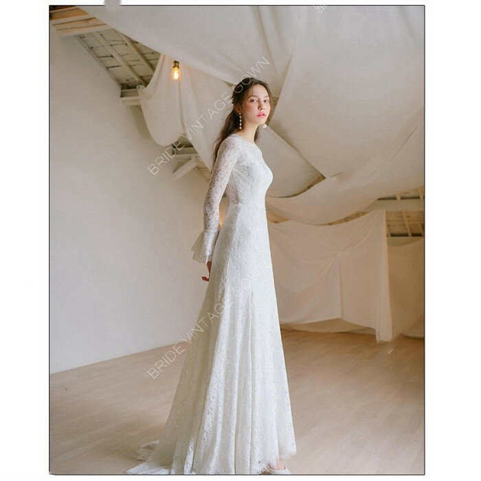 ウエディングドレス 袖あり 長袖 二次会 ウェディグドレス Aラインドレス 海外挙式 前撮り 後撮り 花嫁二次会 大きいサイズ 結婚式 ブライダル 披露宴 パーティードレス ロングドレス エンパイア トレーン