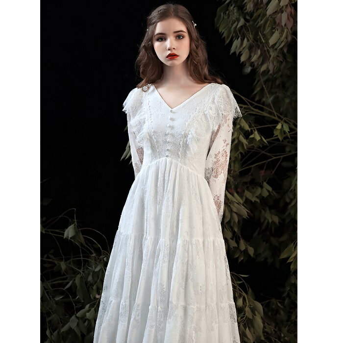 ウエディングドレス マタニティ 長袖 袖あり 二次会 大きいサイズ サイズオーダー ウェディグドレス Aラインドレス 海外挙式 前撮り 後撮り 花嫁二次会 結婚式 ブライダル 披露宴 パーティードレス ロングドレス エンパイア