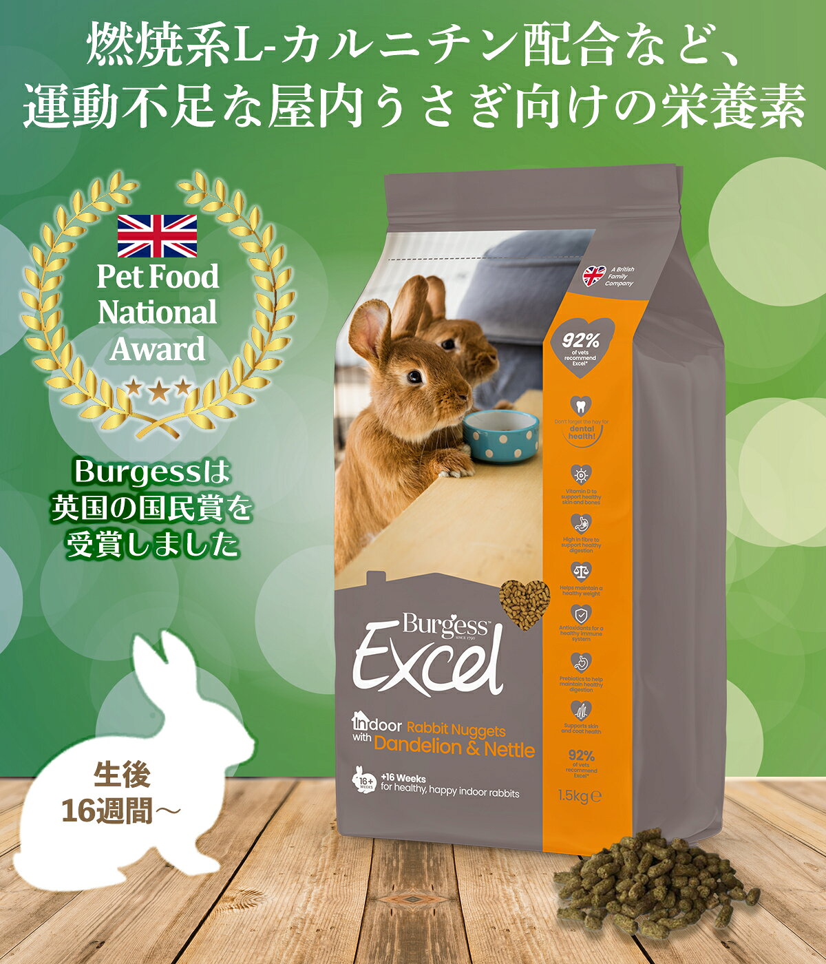 Burgess バージェス エクセル うさぎ ペレット 1500g 【 インドアラビット | 室内...