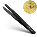 【送料無料・先平斜めブラック】全米ロングセラー 毛抜き ByMilly 斜め角度で精密 100%ステンレス製 プロ職人仕様 眉毛 ムダ毛 ピンセット ノンストレ...