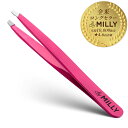 【送料無料・先平斜めピンク】全米ロングセラー 毛抜き ByMilly 斜め角度で精密 100%ステンレス製 プロ職人仕様 眉毛 ムダ毛 ピンセット ノンストレス...