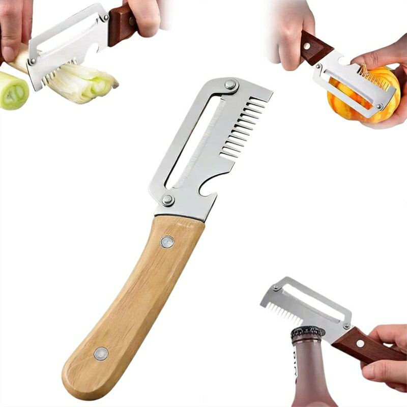 【即納】ピーラー 多機能 千切り 皮むき器 栓抜き 3in1 野菜ピーラー スライサー 超鋭利 縦型ピーラー ステンレス スチール刃 切れ味が続く 木製ハンドル 滑り止め ネギピーラー 家庭用 キッチン用品 ピーラーツール 野菜 果物用 調理器具 お手入れ簡単 母の日 ギフト