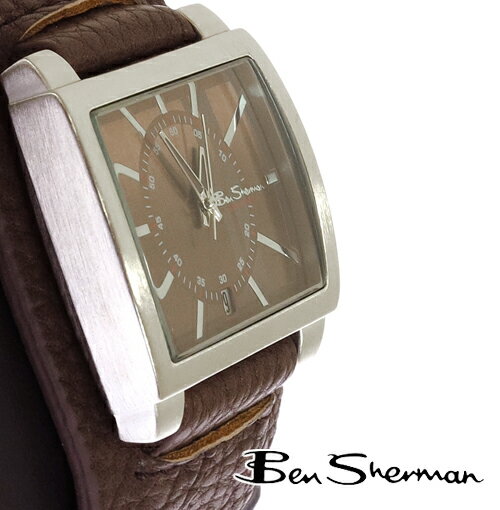ベンシャーマン Ben Sherman リストバンド ブラウン フェイス 腕時計 メンズ モッズ ファッション Wrist Band Brown Face Leather Belt Watch 本革レザー ベルト 腕 時計 アナログ ウォッチ 横長 UK モッズ bs041 ギフト トラッド