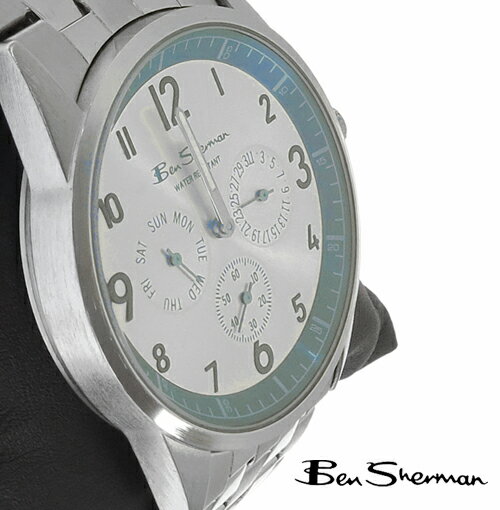 ベンシャーマン Ben Sherman シルバー フェイス クロノグラフ 腕時計 メンズ モッズ ファッション ラージ サークル ティール テキスト ウォッチ アナログ 腕時計 ステンレススティールベルト B…