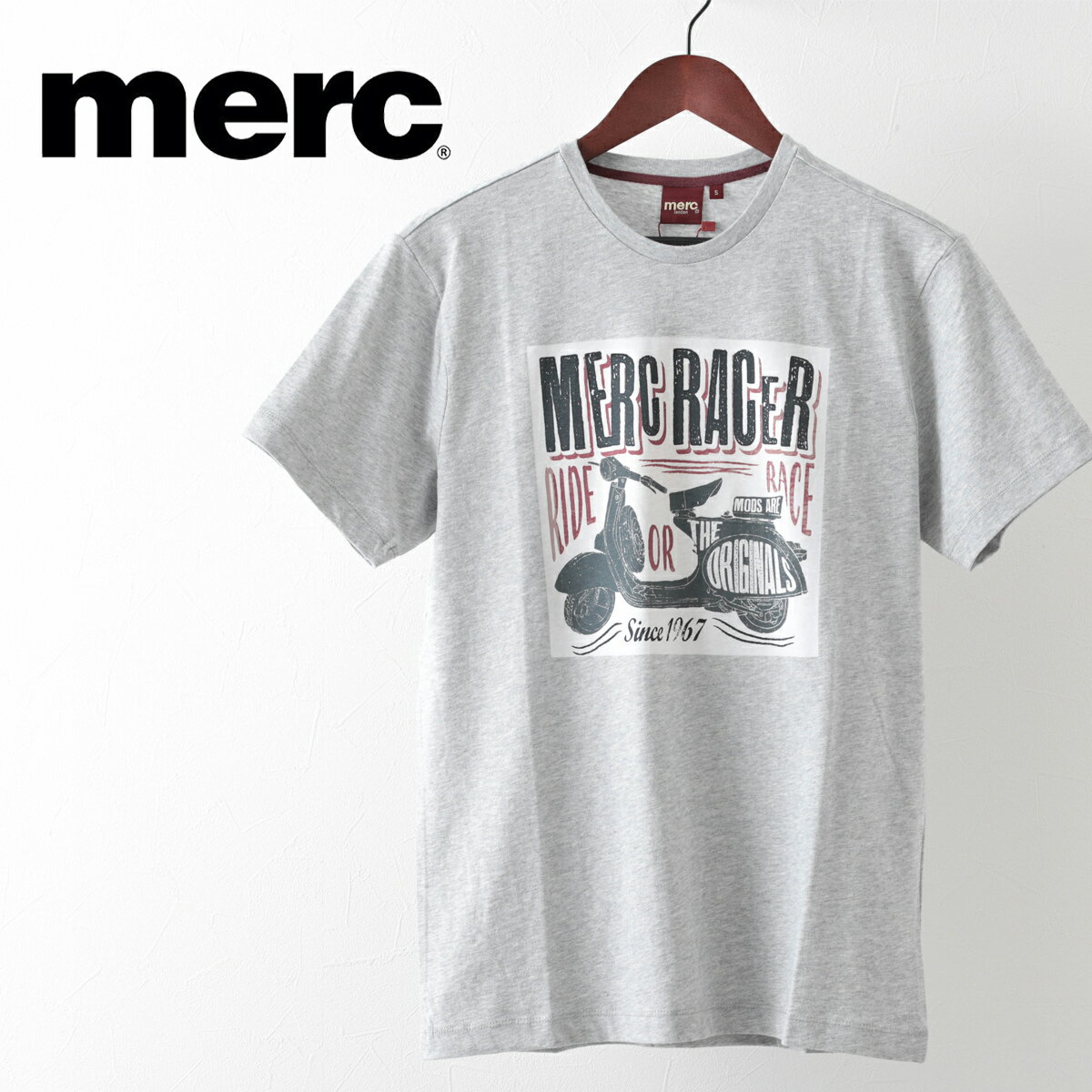 メルクロンドン メンズ Tシャツ Merc London レーサー グラフィック スクーター VESPA ベスパ ライトグレーマール モッズファッション ギフト トラッド